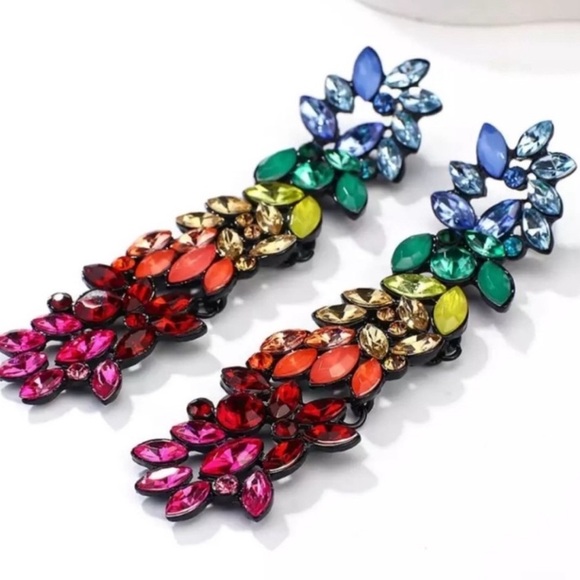 Colorful Crystal Drop Earrings - Picture 3 of 12